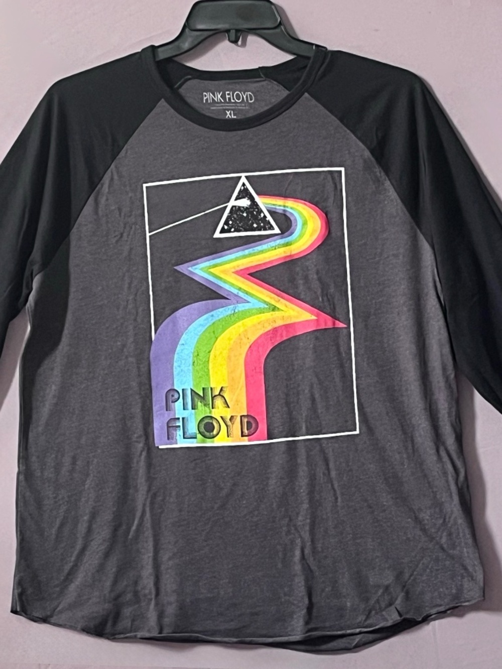 Pink Floyd Long Sleeve Raglan Black Grey T-Shirt Size XL Unisex Retro
